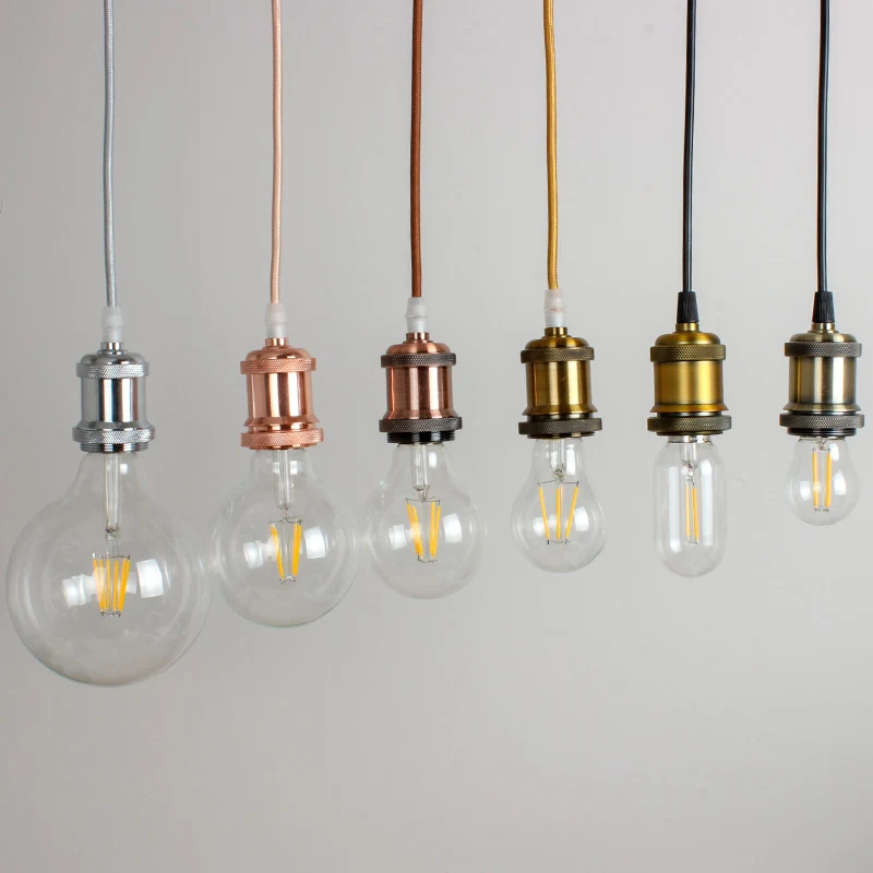 Edison Retro Aluminum Lamp Holder Hanging Wire E27 Mouth Twist Lamp Accessories DIY Imitation Copper Switch Bar Lamp Holder