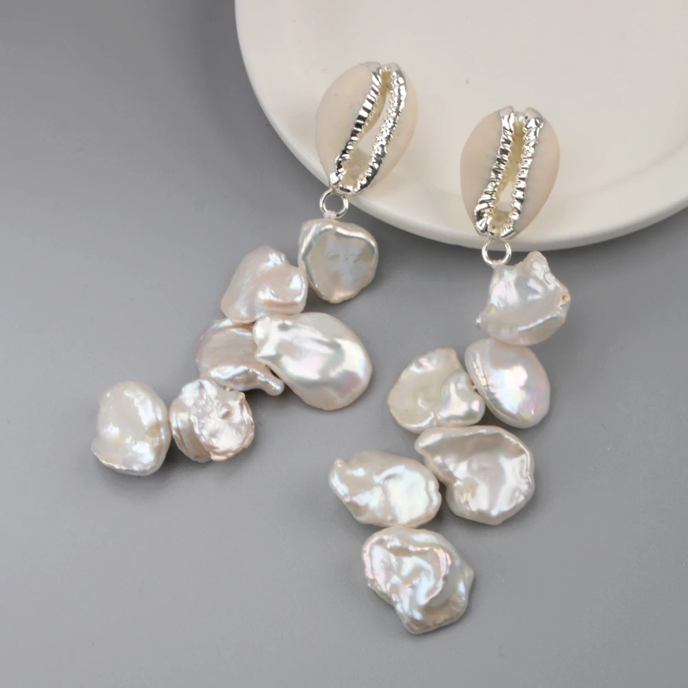 Серьги-подвески женские из Каури с жемчужными бусинами HD0197 серьги натурального