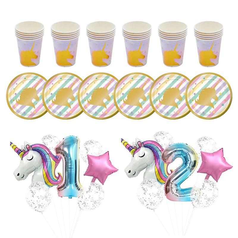 День рождения Единорог посуда соломинки тема украшение для детей 32 дюйма номер