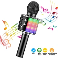 ws858l portable bluetooth compatible karaoke microphone led studio record wireless speaker microphones usb rechargeable meeting
