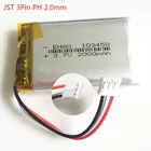 103450 с JST PH 2,0 мм 3pin plug 3,7 V 2000mAh литий-полимерный литий перезаряжаемый аккумулятор для GPS навигатор DVD электронная камера