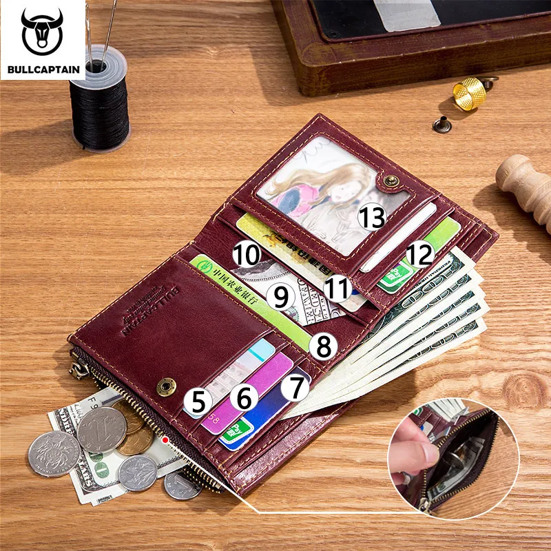 BULLCAPTAIN RFID мужской кошелек из натуральной кожи 3 раза короткий держатель для