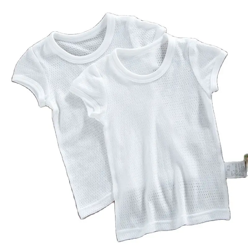

Children's short-sleeved quick-drying mesh breathable underwear summer new boys and girls pure cotton T-shirt P5988 07