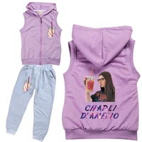 kawaii charli damelio hoodies kids sleeveless vest jacket jogging pants 2pcs set baby girl clothes outfits toddler boy sportwear