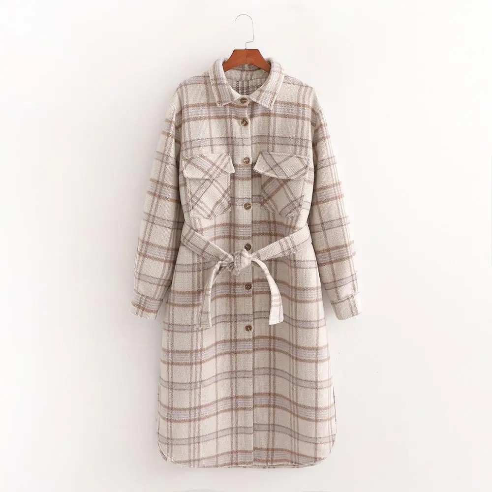 

2020 New Autumn Winter New Women Coat Checked Casual Fashion Elegant Women Long Jacket Belted windbreaker Outerwear