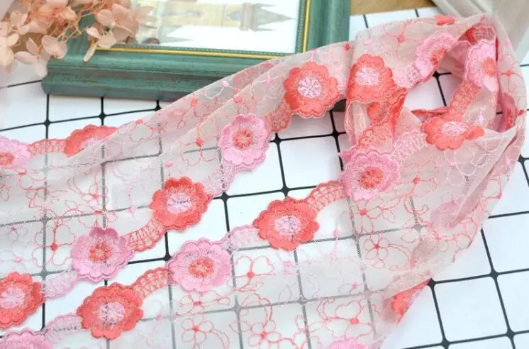 2 метра розовая с красной вышивкой хлопковая нить сетка для вышивки кружевная