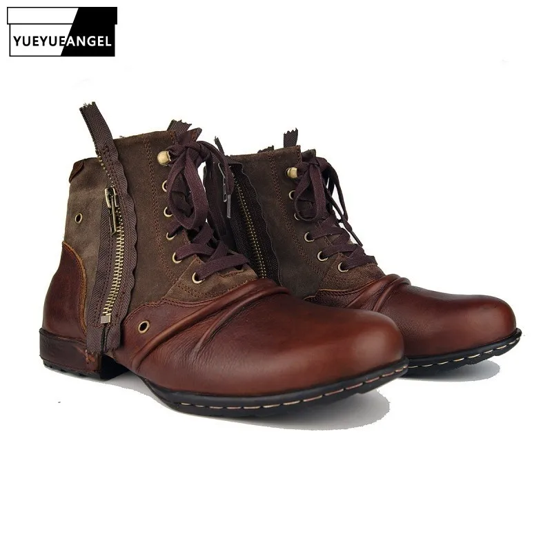 Мужские ботинки из натуральной кожи на молнии с круглым носком|Защитная обувь| |