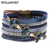leather bracelet women trendy glass rhinestone crystal femme charm bracelets bangles wrap bracelets for women jewelry