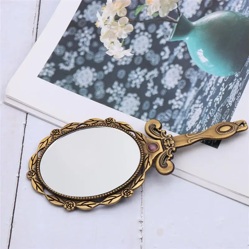 DIY металлические зеркала женские ручные длинные ручки для макияжа мини Винтажное