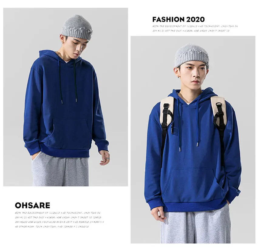 

2021 fashion spring fall men's casual hoodie sweatshirt solid color street fashion go-with sweatshirt top