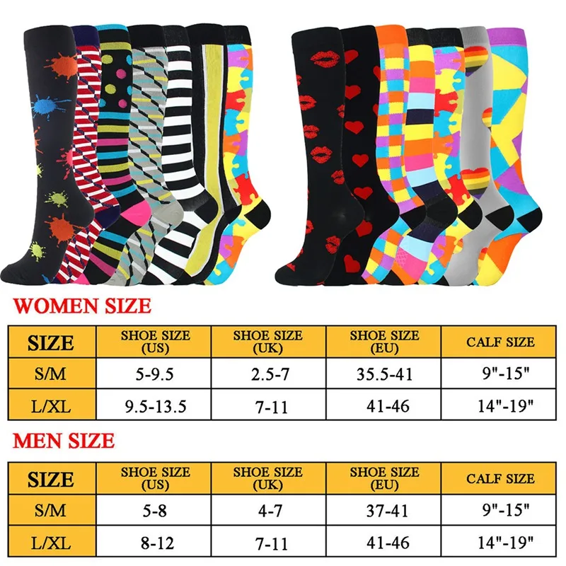 

7 pairs Compression Socks Unisex Nylon Yarn Outdoor Sports High Long Tube Long Socks Running Socks Happy Marathon Unisex Fun