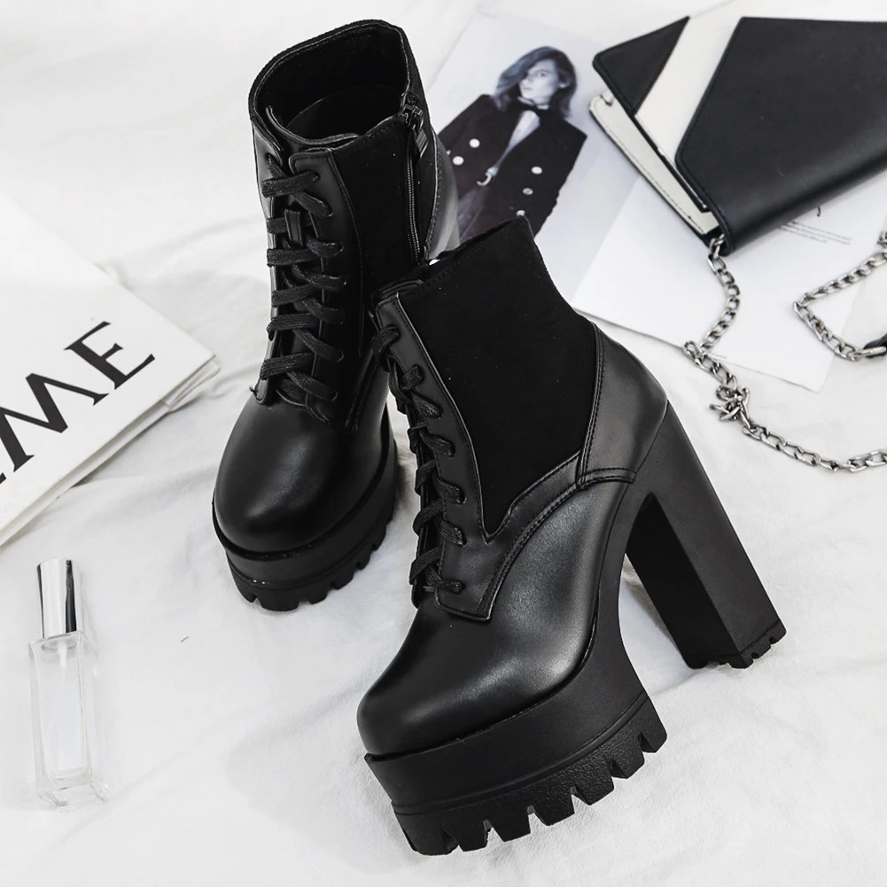 

Karlinluna High Quality Brand New 2020 sexy cool high heels platform lace up ankle boots party winter boots shoes women