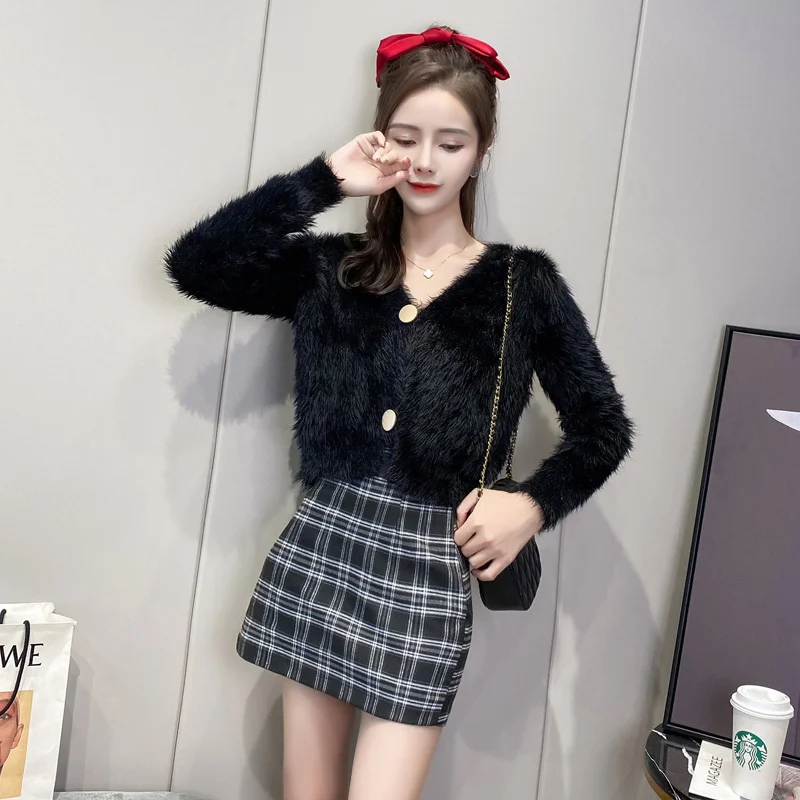 Розовый шикарный мохеровый свитер из норки Женский французский стиль |