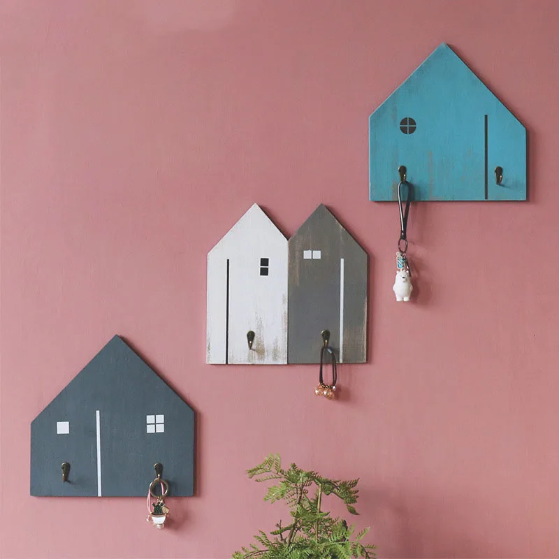

Home Decoration Hooks Wall Shelf Key Holders American Wooden Coat Hook Porch Debris Rack Shelves For Bedroom Organizers Storage