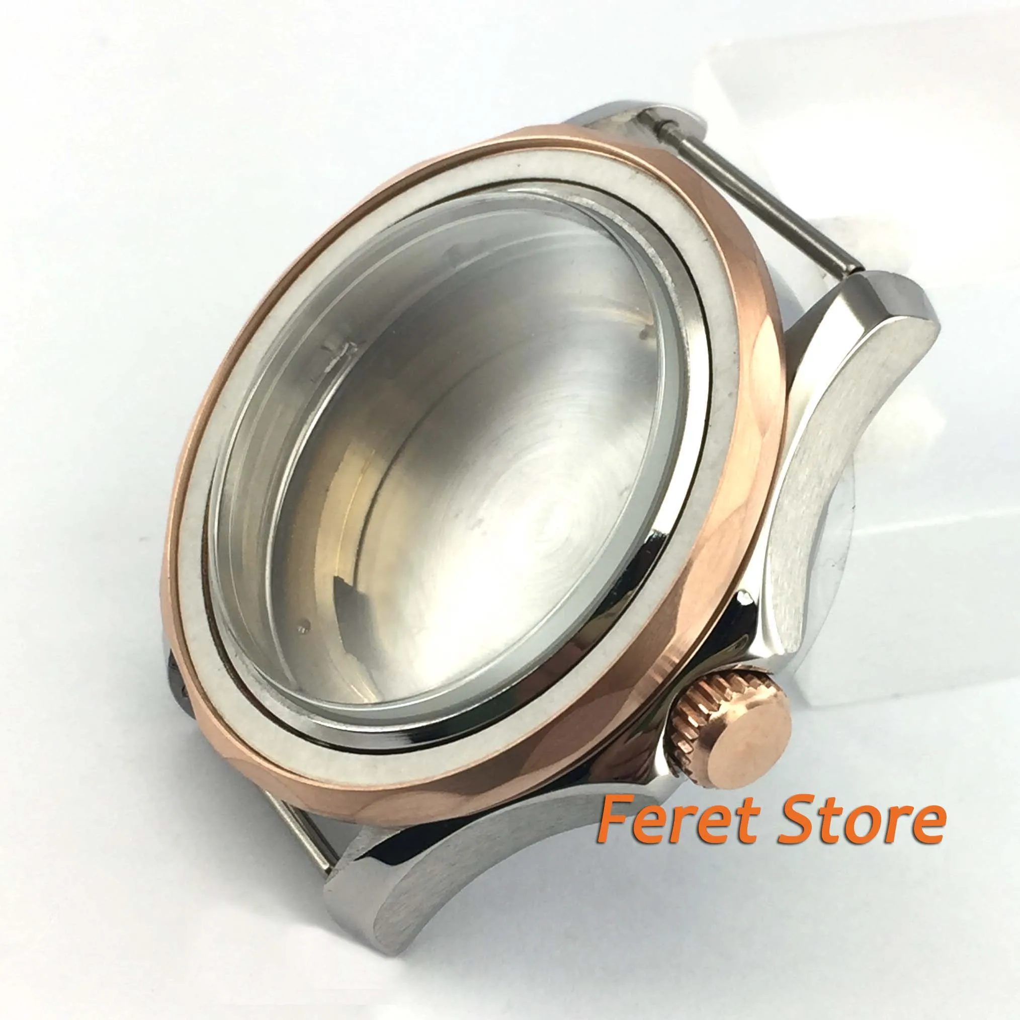 Полированный 41 мм розовое золото черный Сапфир из нержавеющей стали подходит для