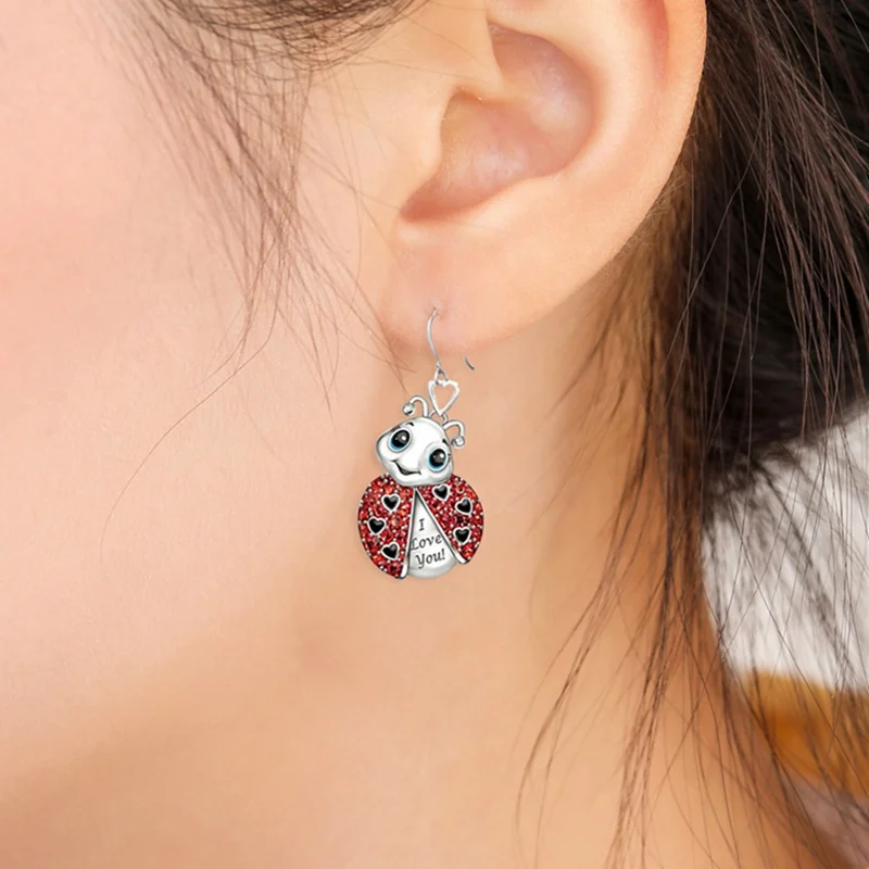 Exquisite Red Enamel Animal Ladybug Small Stud Earrings For Women I Love You Cute Insect Girls Jewelry | Украшения и аксессуары