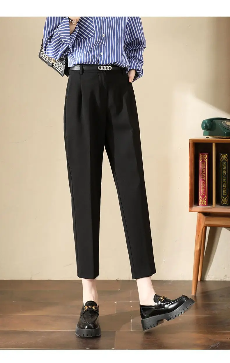 

Women Summer Casual Solid Ankle-Length Pants 2021 High Waist Fashion Street Female Elegant Straight Pants Trousers Clothing