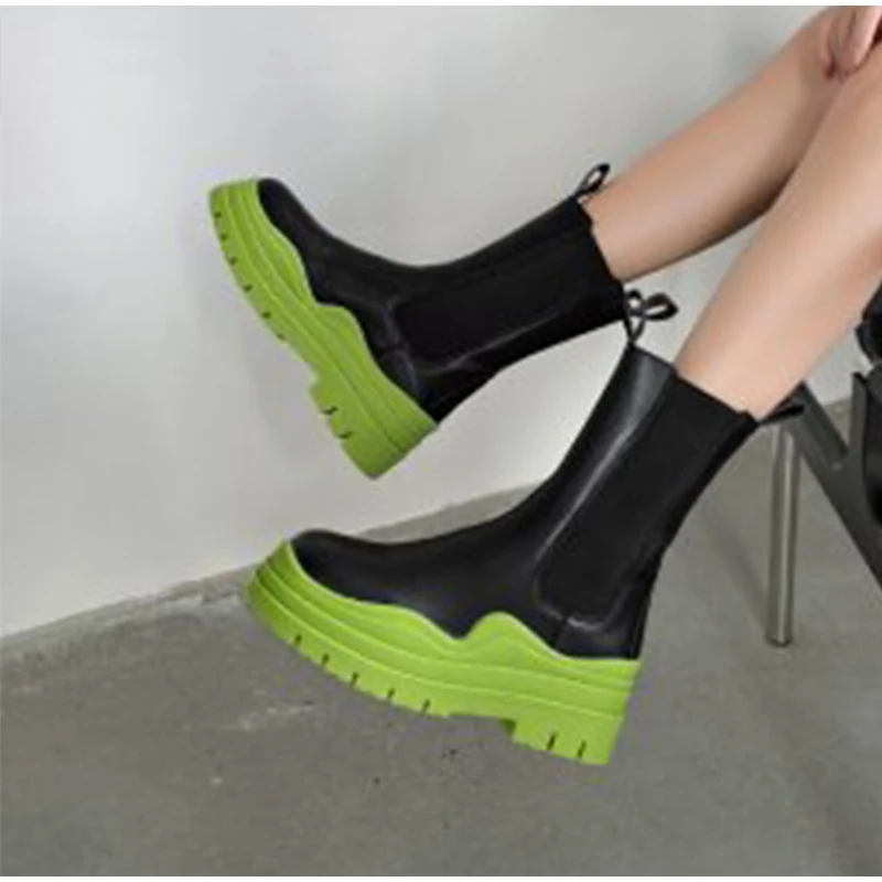 

Women Fashion Platform Ankle Boots Mix Color Round Toe Thick-Soled ShoesLadies Short Boots Office Slip On Female Footwear