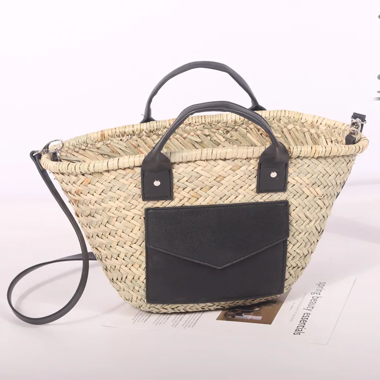 

Designer Wicker Woven Rattan Bags for Women 2021 Leather Patchwork Straw Basket Bags Women Handbag Beach Shoulder Crossbody Bag