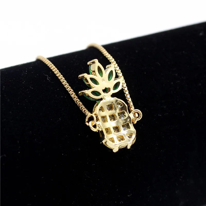 Милый CZ Циркон Ананас Дизайн медный браслет с подвеской цепочка регулируемые
