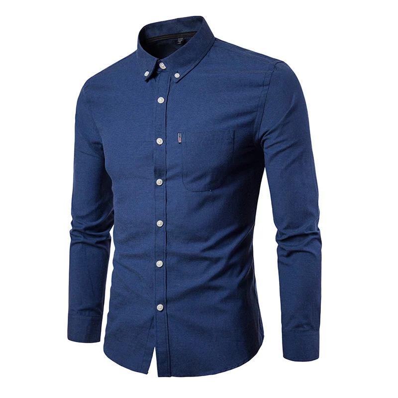 Navy blue Manoswe Осенняя оксфордская рубашка с длинными рукавами Мужская рубашка белая мужская рубашка платье рубашки Хенли деловая повседневная одежда большого размера 5xl - Цвет: Navy blue