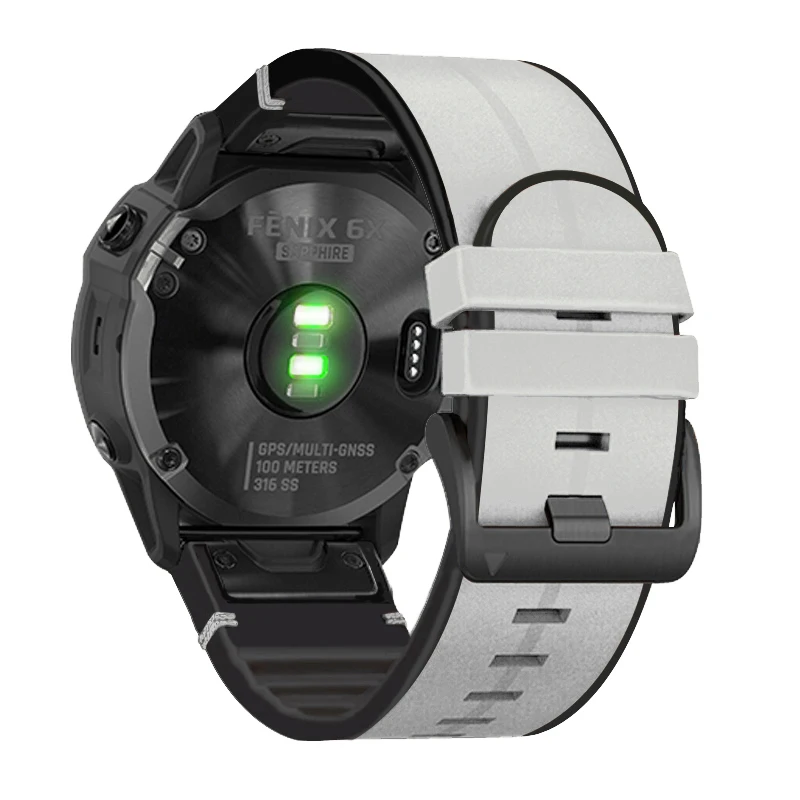Ремешок из силикона и кожи для наручных часов Garmin Fenix 5 6 Pro 5X 6X быстросъемный