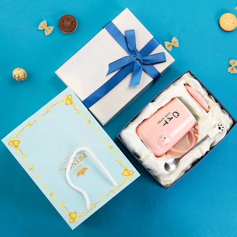 Чашка керамическая Женская Студенческая Милая кружка с крышкой ложкой чайная