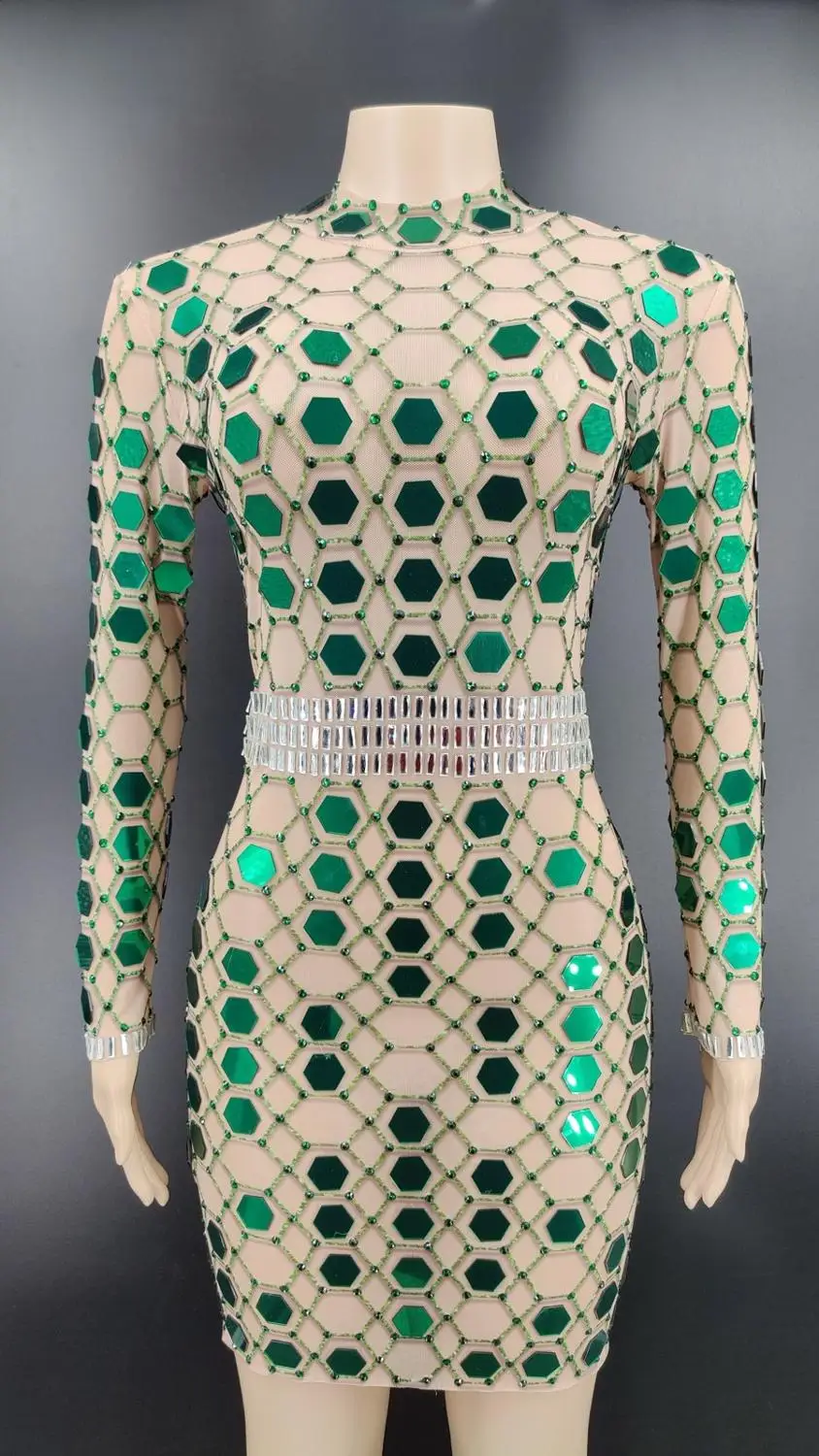 

Green Purple Red Blue Silver Golden Party Dress Women Sexy Short Dress Huge Elasticity Multilateral Lens Rhinestone Dress