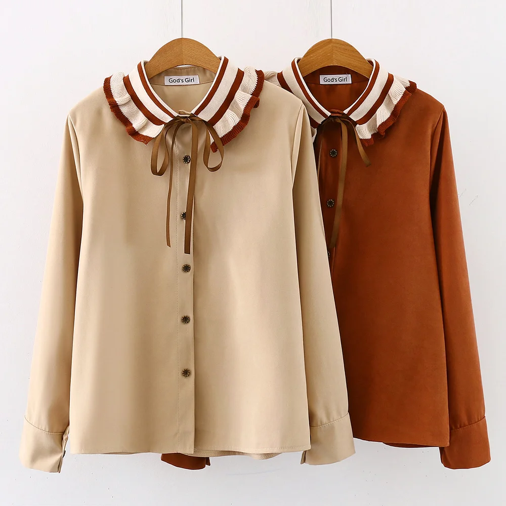 Повседневная Женская блузка с оборками элегантные винтажные Топы длинным