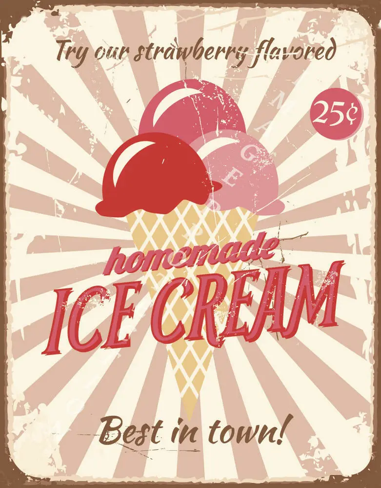 

HOMEMADE ICE CREAM BEST IN TOWN METAL TIN SIGN POSTER WALL PLAQUE