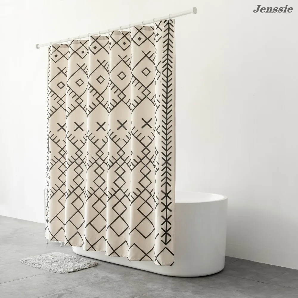 white geometric bohemian shower curtain waterproof thicken fabric bathroom curtains nordic style bathtub customizable home decor free global shipping