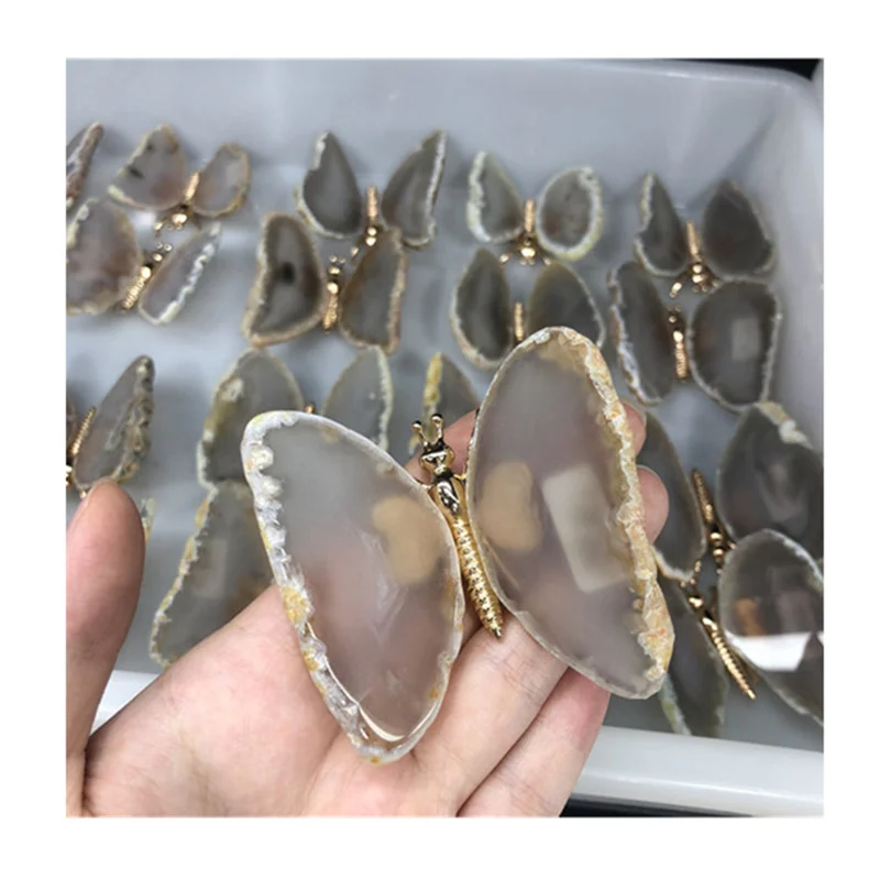 

Wholesale flower agate butterflies carving natural crystal gemstone blue agate healing butterflies for decoration gift