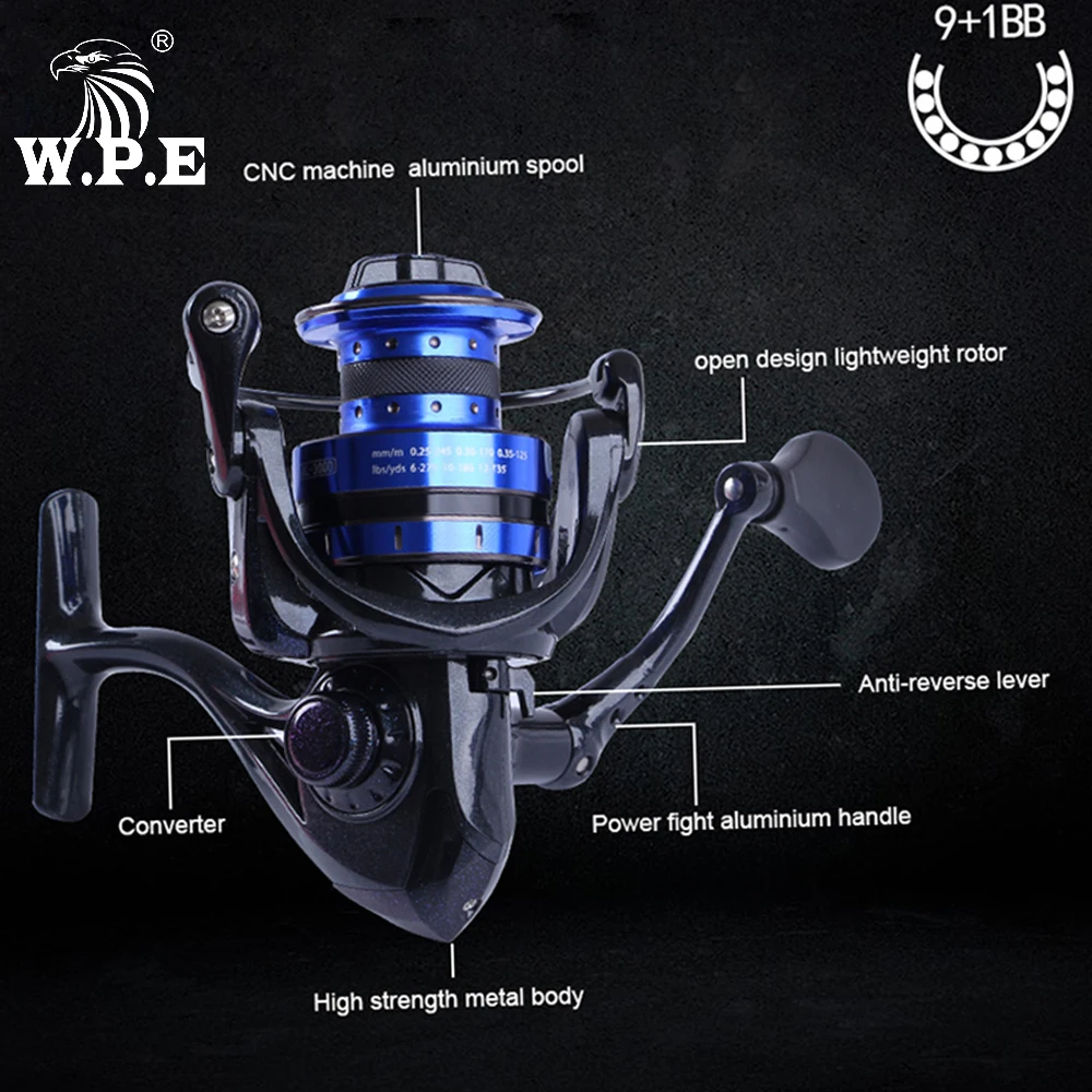W. P.e ALPHA 2000 3000 4000 5000 Серия спиннинговая Рыболовная катушка 9 + 1 BBs 8 кг максимальная