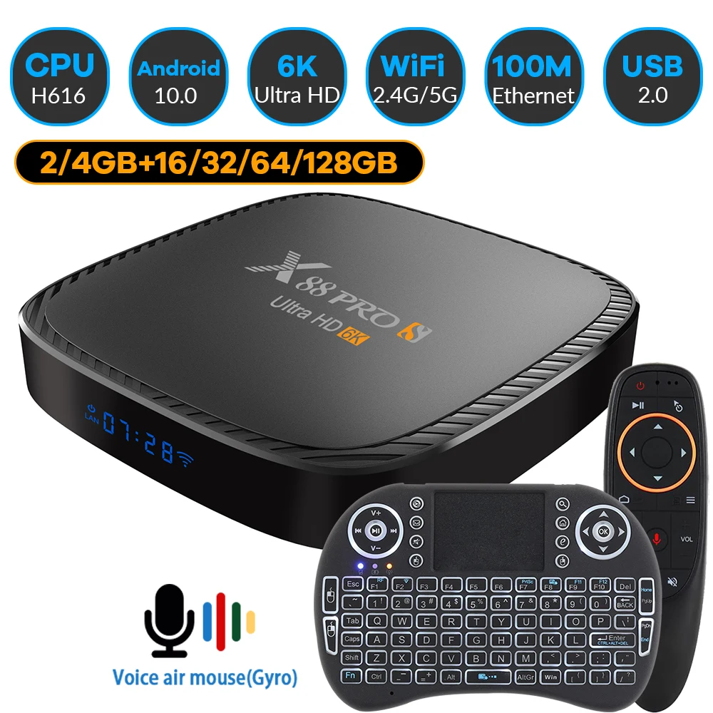 

ТВ-приставка Transpeed X88S, 6K, 3D, Android 2,4, Wi-Fi, 5,8/128 ГБ, 16/32/64/ГБ