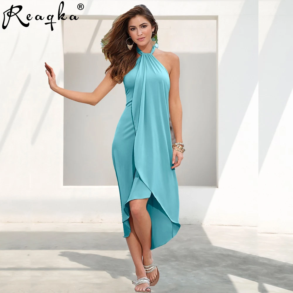 Sexy Candy Color Asymmetric Dresses 2016 New Halter cotton Elegant Women Party Dress Summer Lady Wear Beach wear Long dress XXL|dress xxl|dress