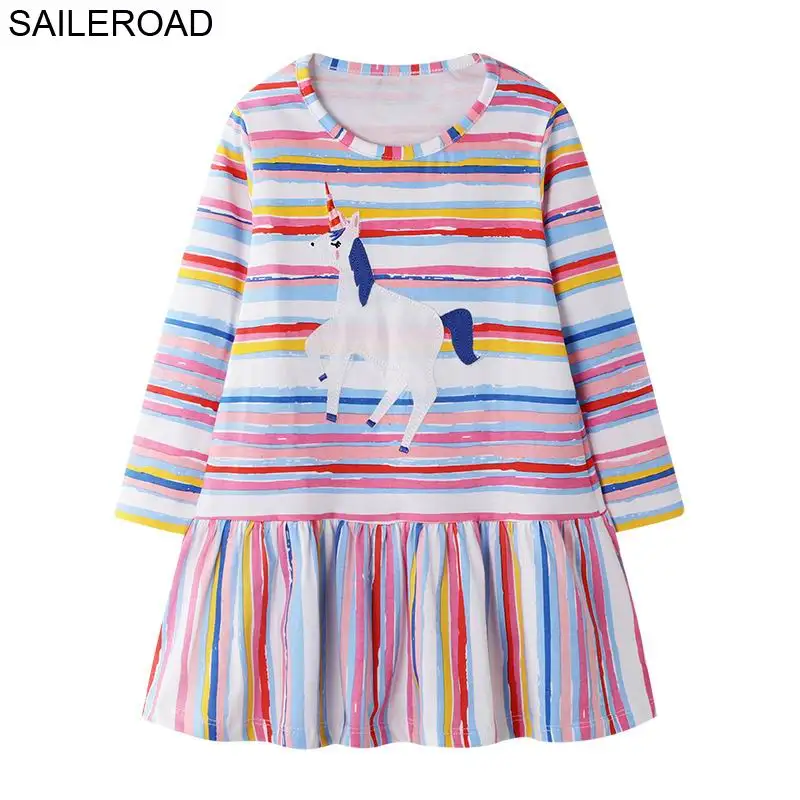 7079 same picture SAILEROAD Платье Единорога Дети Vestidos Осень Девочек Платье с Длинным Рукавом для Детей Животное Платье Хлопок Рождество Платье Одежда - Цвет: 7079 same picture