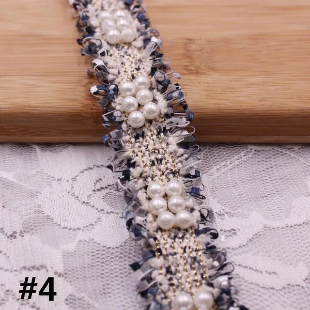 1 ярд 3 см винтажная нейлоновая жемчужная вышитая бисером кисточка кружевная