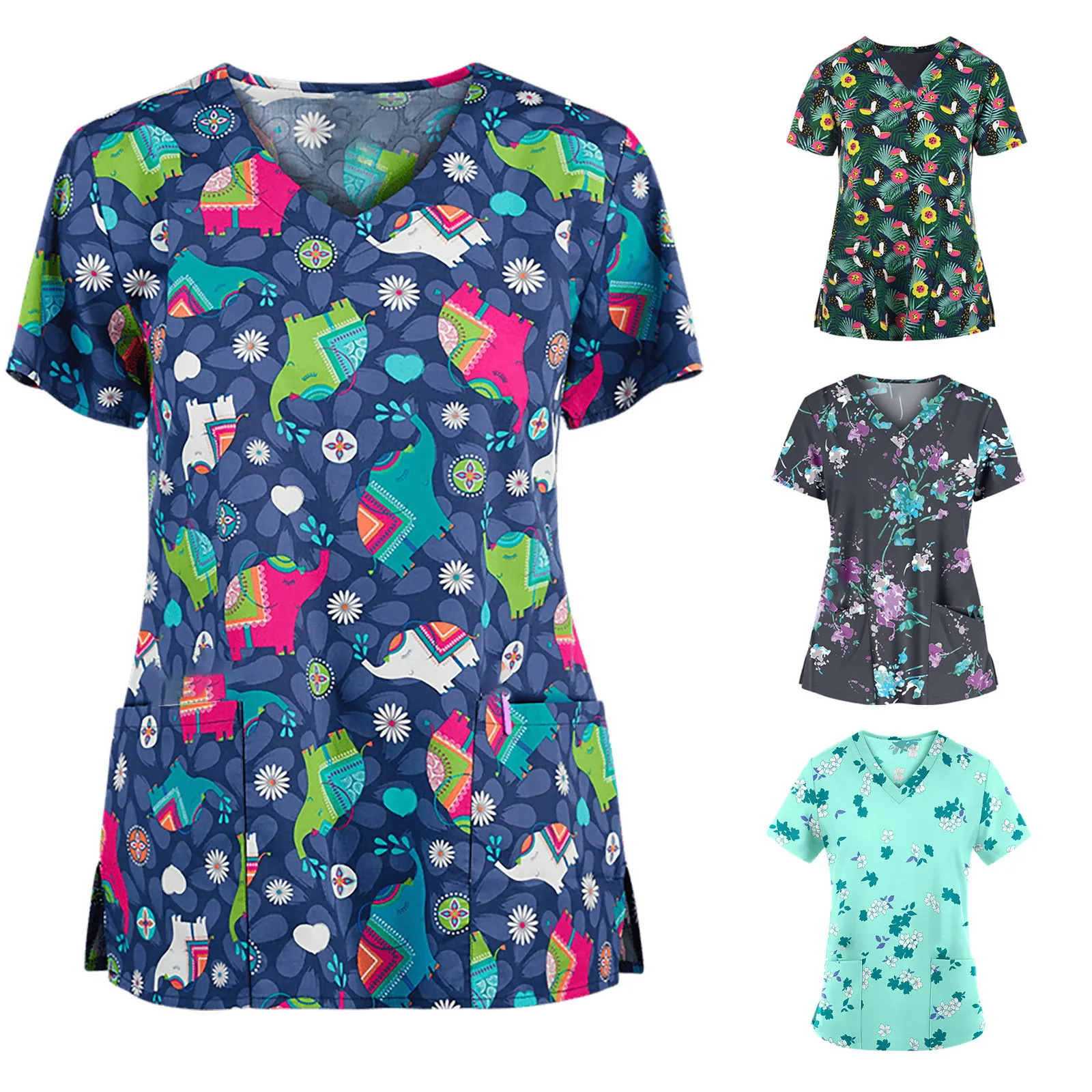 

Hot Sales Nurse Uniform Women Short Sleeve V-neck Tops Working Uniform Blouse Nursing Accessories uniforme enfermera mujer