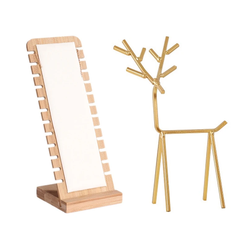 

Metal Deer Jewelry Stand Necklace Ring Pendant Display Stand & Bamboo Wood Fashion Jewelry Necklace Display Stand White