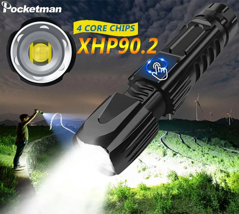 Супер яркий светодиодный фонарик XLamp XHP90.2 тактический Водонепроницаемый фонарь с