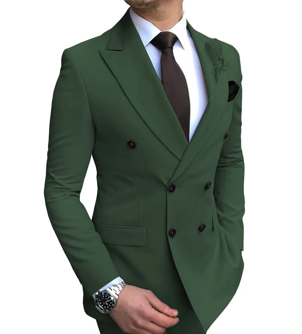 hunt green Новинка, 1 шт., Мужской Блейзер, пиджак, приталенный, двубортный, с отворотом, пиджак для свадьбы, жениха - Цвет: hunt green