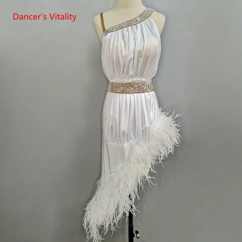 

Latin Dance Competition Clothing Sexy Female Latin Dance Performance Feather Dress Customzied Children Chacha Clothes Skirt