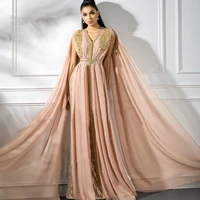 elegant arabic dubai cape a line formal evening dresses chiffon lace moroccan kaftan long formal occasion gowns for women light