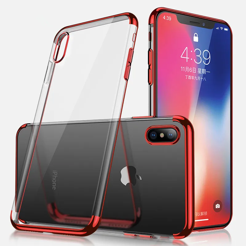 Роскошный силиконовый прозрачный чехол для iPhone X 6 6S Plus Мягкий из ТПУ Рамка задняя