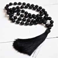 8mm natural black onyx 108 gemstone beads tassels necklace christmas yoga seven chakras blessing beaded emotional chain