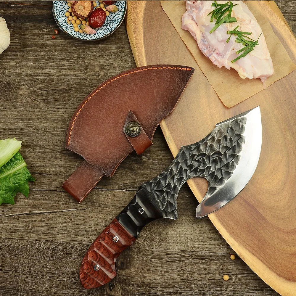 XYj Stainless Steel Cleaver Knife Sheath Leather Cover 7'' inch Butcher Sword Pocket Hunting Nakiri Santoku Slicer | Дом и сад