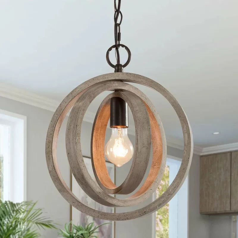 

French country single-head round small chandelier dining room entrance creative personality bar bedroom wood lamp