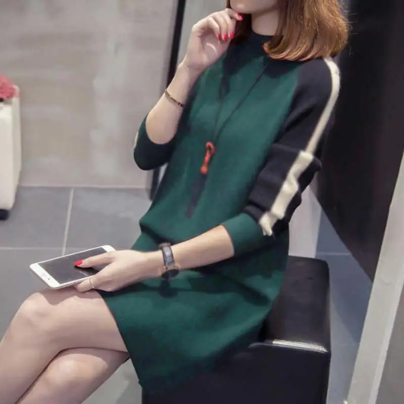 Женское трикотажное платье-свитер ATHVOTAR Зимний пуловер с длинным рукавом и