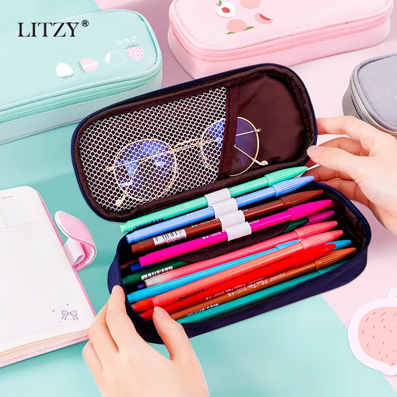 Пенал большой емкости с фруктами для девочек и мальчиков многофункциональный