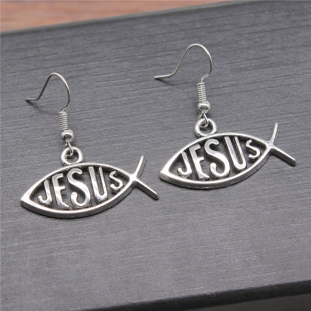 Старинные антикварные серебряные Цвет 29x17 мм христианство рыбы очарование